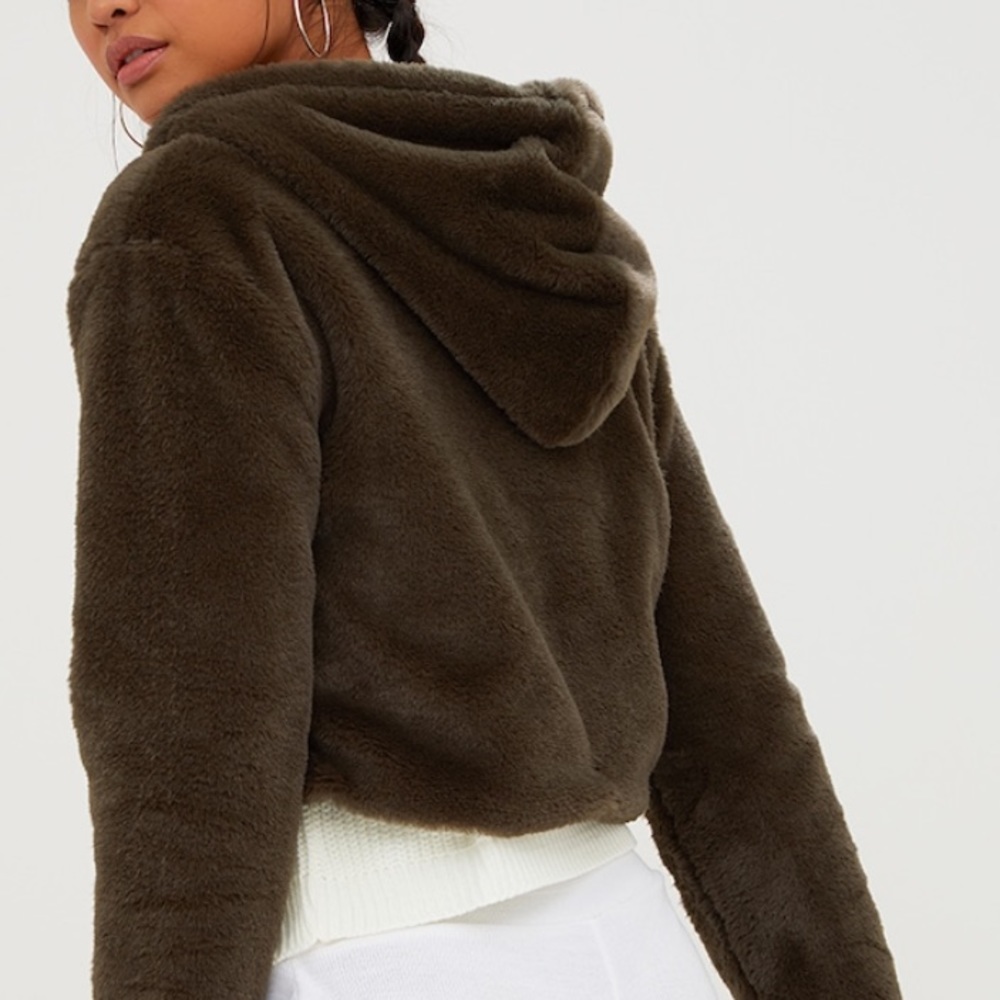cropped faux fur hoodie